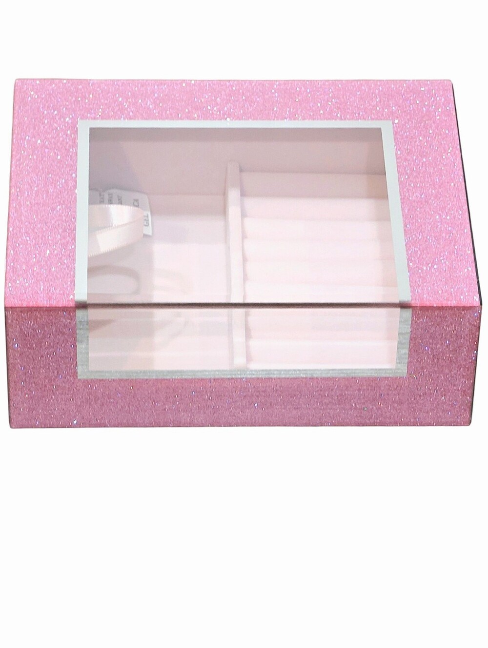 At Home Pink Glitter Mirrored Decorative Jewelry Organizer Box